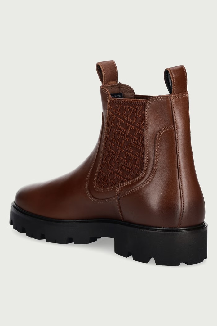 Încălțăminte Tommy Hilfiger Ghete scurte pentru femei din piele TH MONOGRAM LEATHER CHELSEA BOOT FW0FW09562 maro