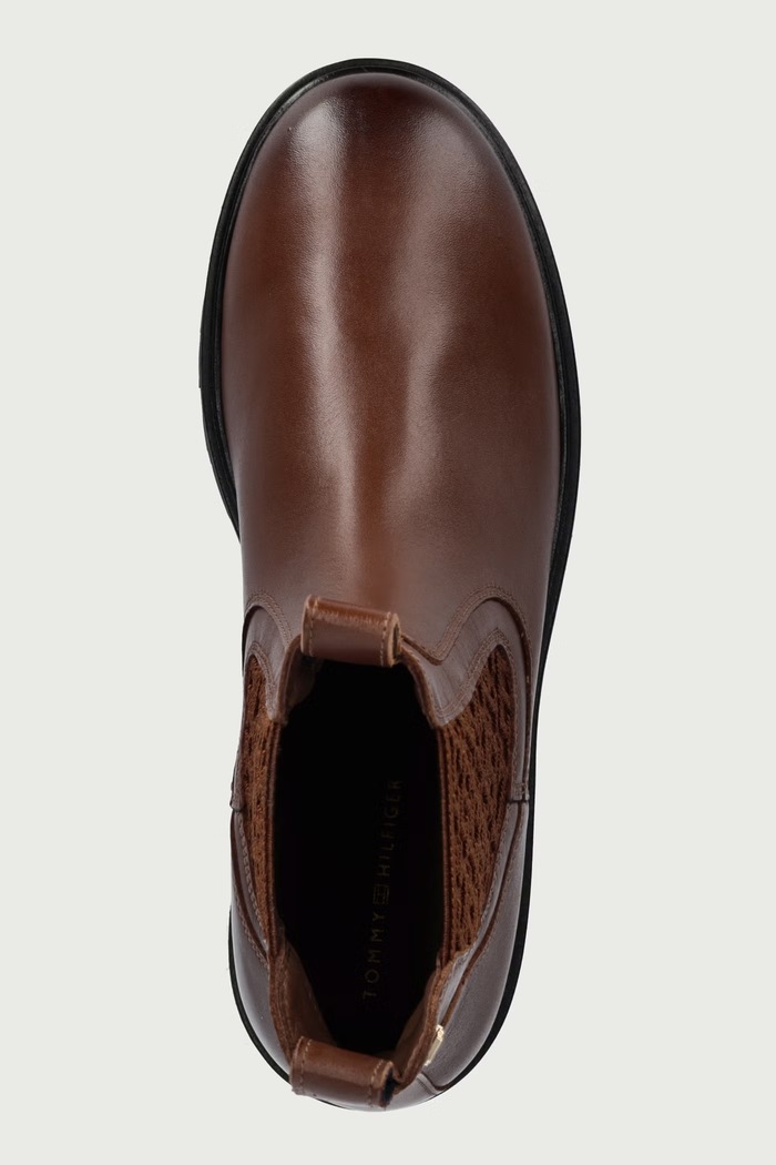 Ghete scurte pentru femei din piele TH MONOGRAM LEATHER CHELSEA BOOT Tommy Hilfiger FW0FW09562 maro