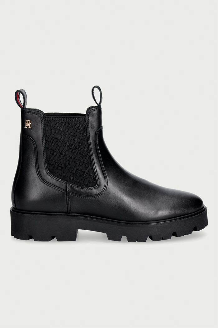 Tommy Hilfiger Боти челси дамски от кожа TH MONOGRAM LEATHER CHELSEA BOOT FW0FW09562 черен AW26