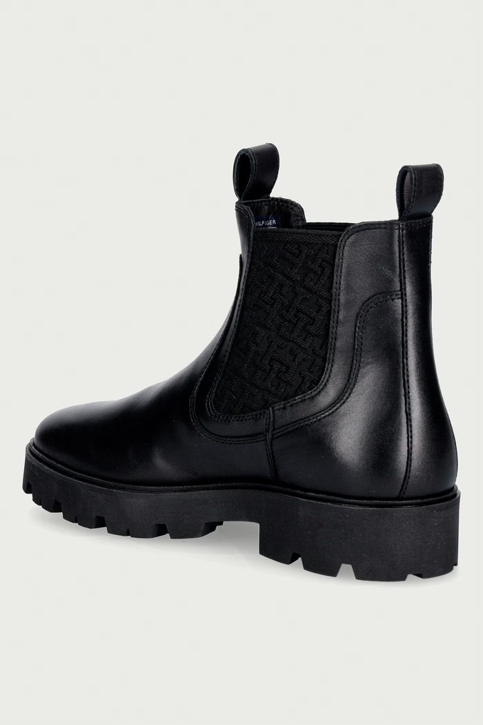 Обувки Tommy Hilfiger Боти челси дамски от кожа TH MONOGRAM LEATHER CHELSEA BOOT FW0FW09562 черен
