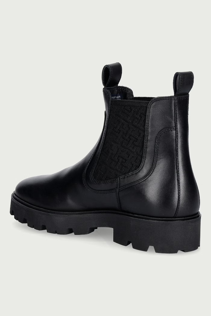 Încălțăminte Tommy Hilfiger Ghete scurte pentru femei din piele TH MONOGRAM LEATHER CHELSEA BOOT FW0FW09562 negru