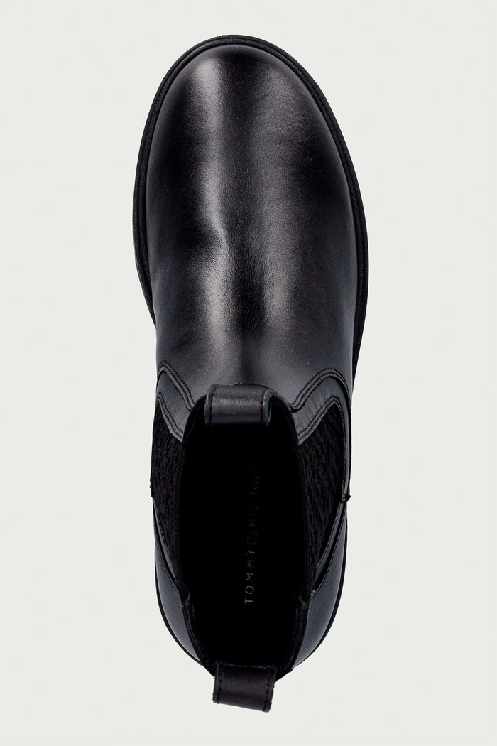 Боти челси дамски от кожа TH MONOGRAM LEATHER CHELSEA BOOT Tommy Hilfiger FW0FW09562 черен