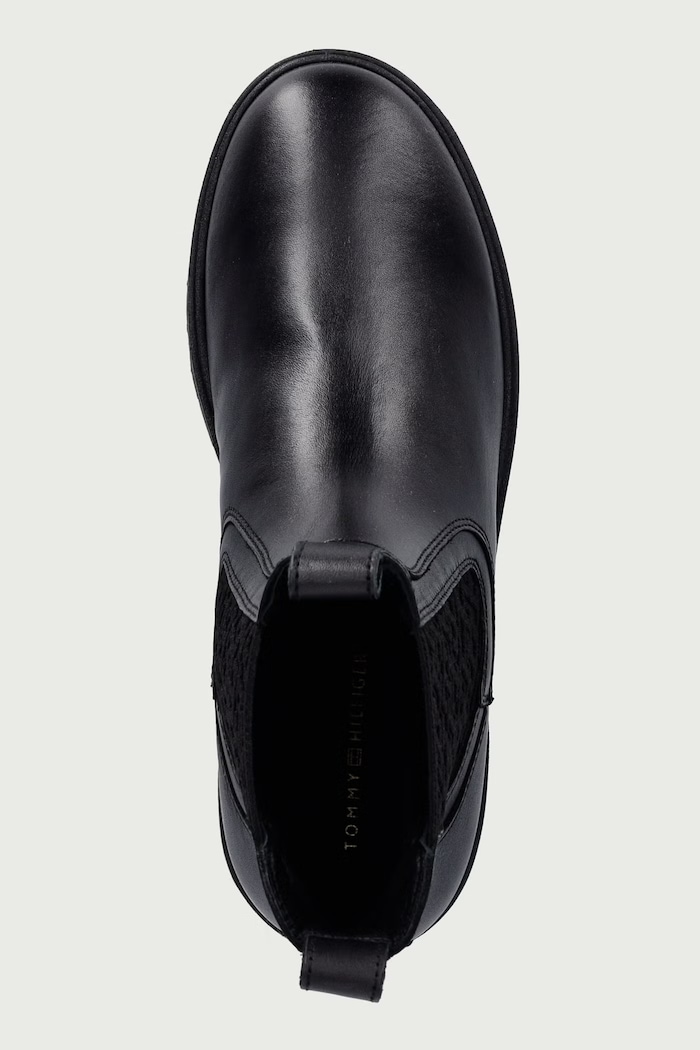 Ghete scurte pentru femei din piele TH MONOGRAM LEATHER CHELSEA BOOT Tommy Hilfiger FW0FW09562 negru