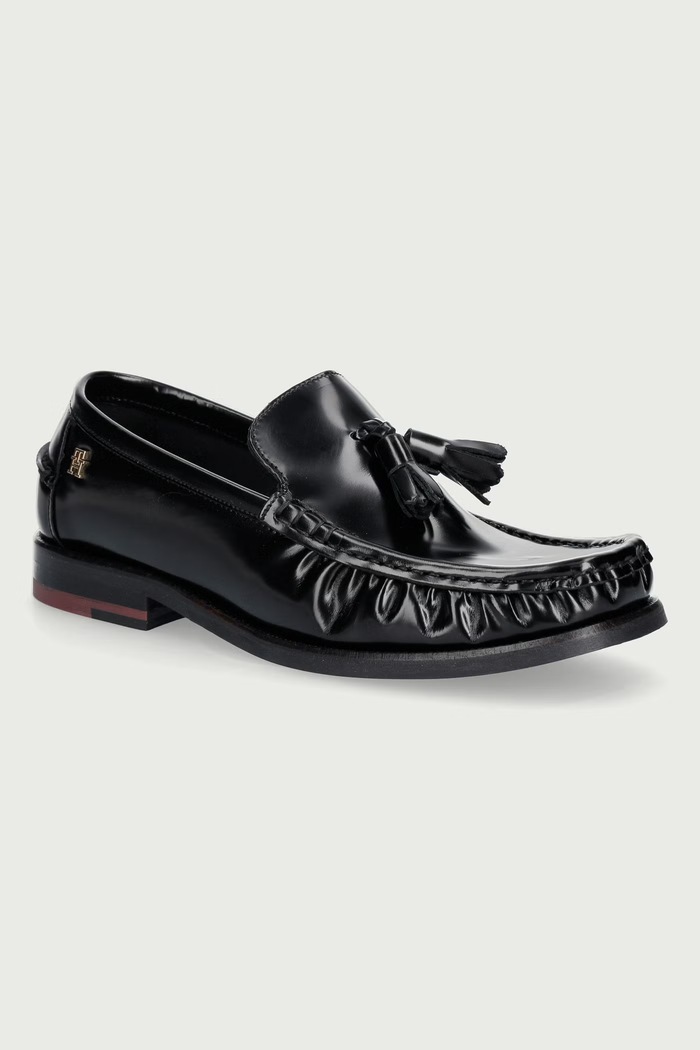 Tommy Hilfiger Μοκασίνια Γυναικεία δερμάτινα SQUARE TOE TASSEL LOAFER μαύρο FW0FW09492
