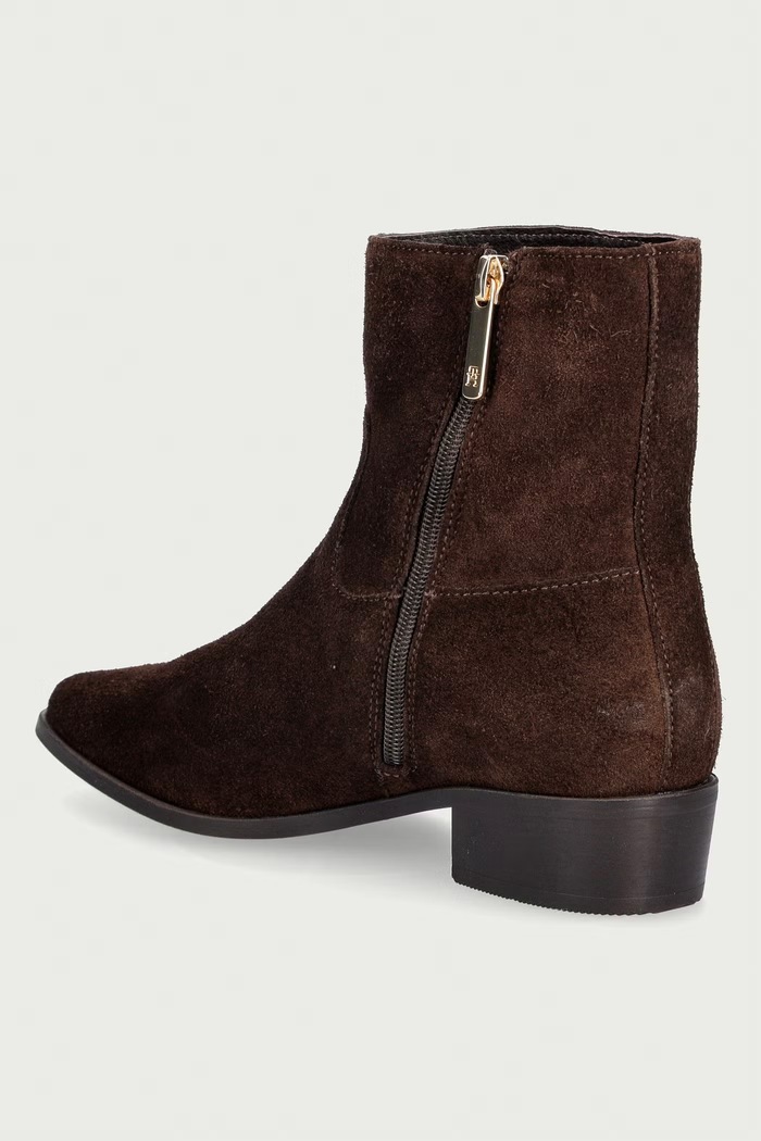 Obutev Tommy Hilfiger gležnarski čevlji ženski semišasti SUEDE ANKLE BOOT W ZIP FW0FW09922 rjava