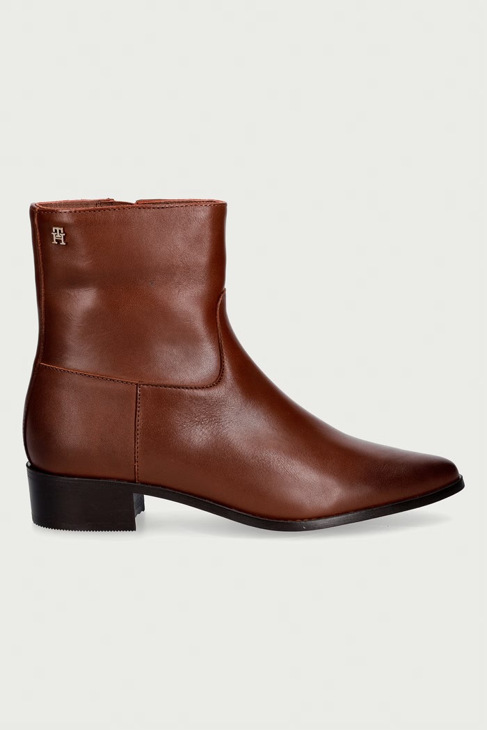 Tommy Hilfiger kotníkové boty dámské kožené LEATHER ANKLE BOOT W ZIP FW0FW09921 hnědá AW26