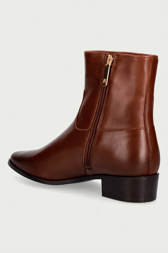 Boty Tommy Hilfiger kotníkové boty dámské kožené LEATHER ANKLE BOOT W ZIP FW0FW09921 hnědá