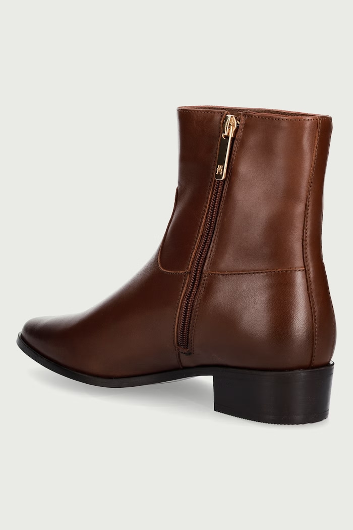 Obuwie Tommy Hilfiger Botki damskie skórzane LEATHER ANKLE BOOT W ZIP FW0FW09921 brązowy