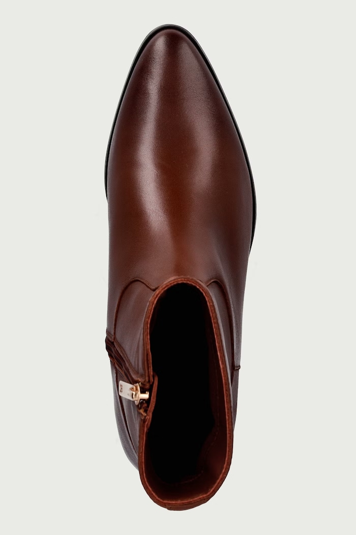 Botki damskie skórzane LEATHER ANKLE BOOT W ZIP Tommy Hilfiger FW0FW09921 brązowy