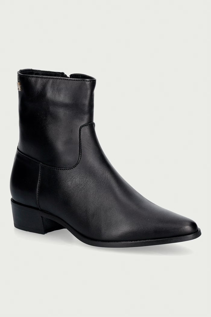 Tommy Hilfiger botki damskie skórzane LEATHER ANKLE BOOT W ZIP czarny FW0FW09921