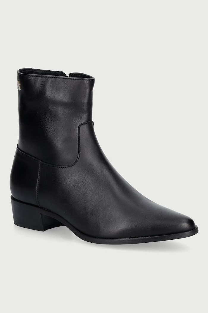 Tommy Hilfiger Botki damskie skórzane LEATHER ANKLE BOOT W ZIP czarny FW0FW09921