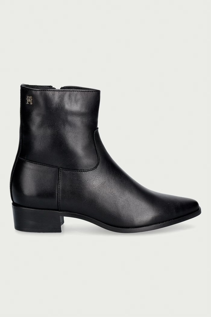 Tommy Hilfiger botki damskie skórzane LEATHER ANKLE BOOT W ZIP FW0FW09921 czarny AW26