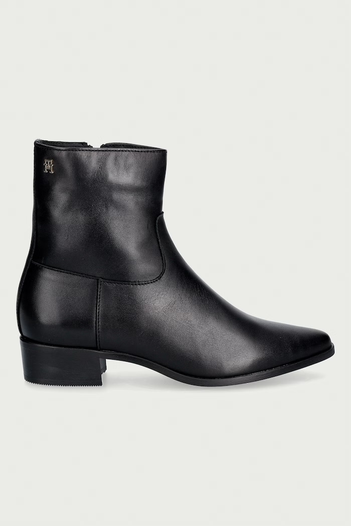 Tommy Hilfiger botki damskie skórzane LEATHER ANKLE BOOT W ZIP FW0FW09921 czarny AW26