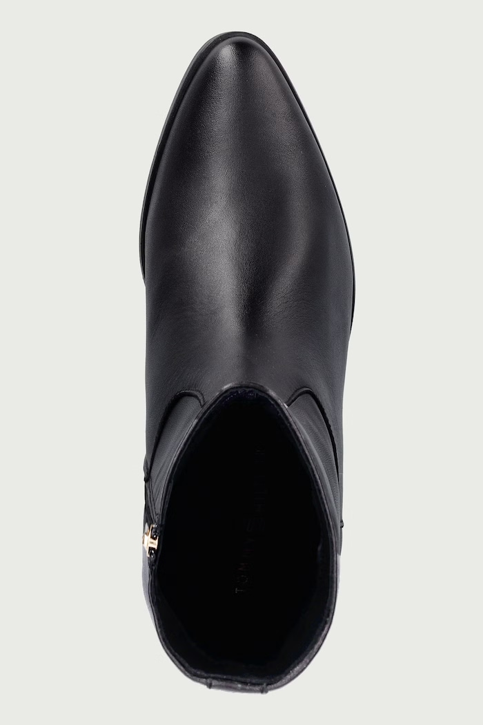 Botki damskie skórzane LEATHER ANKLE BOOT W ZIP Tommy Hilfiger FW0FW09921 czarny