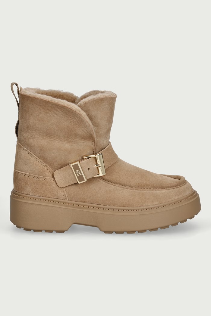 Tommy Hilfiger Členkové čižmy dámske semišové TH BUCKLE SHEARLING SNOW BOOT FW0FW09687 béžová AW26