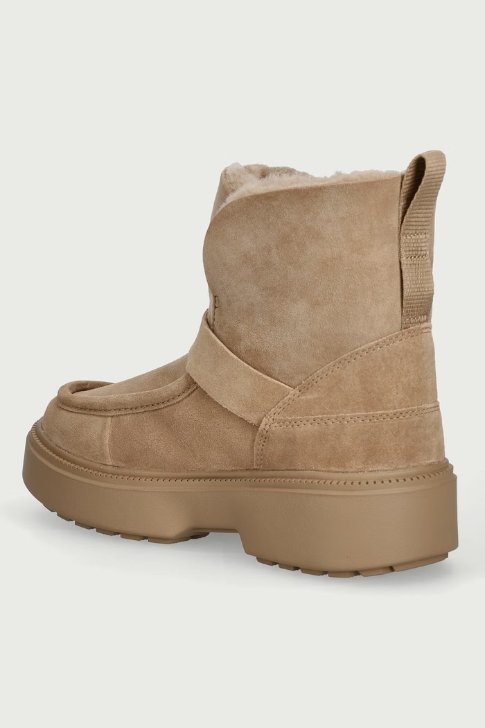 Obuv Tommy Hilfiger Členkové čižmy dámske semišové TH BUCKLE SHEARLING SNOW BOOT FW0FW09687 béžová