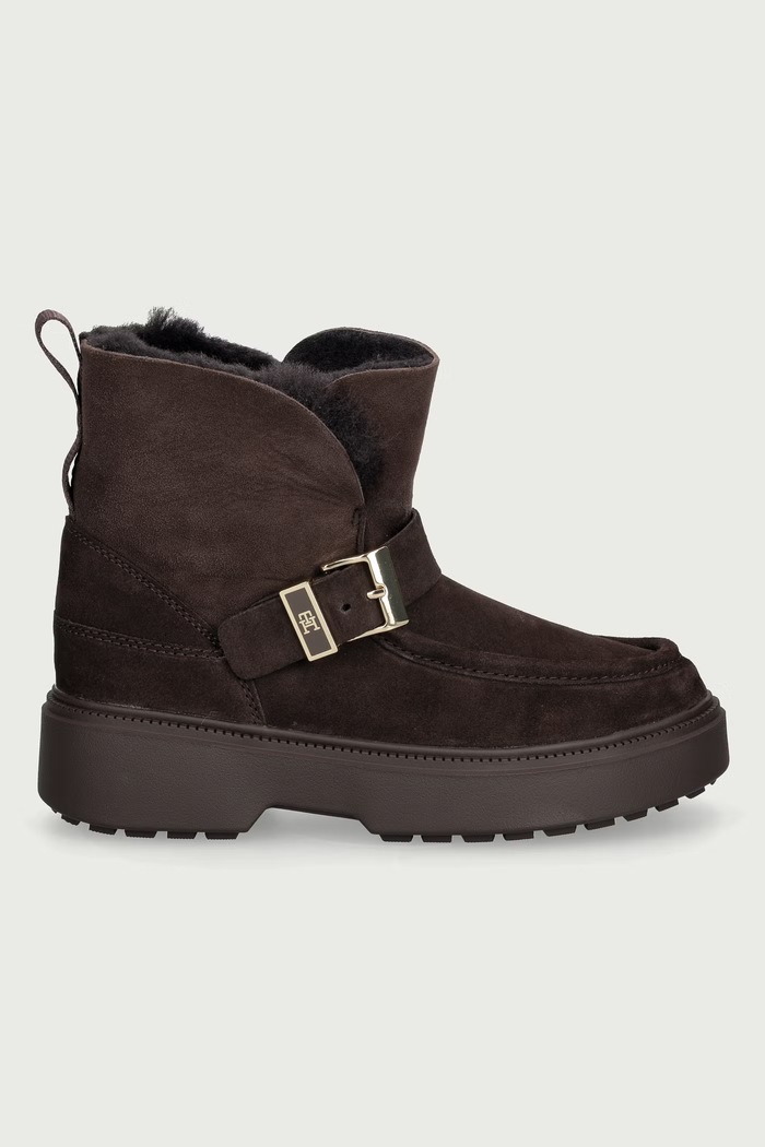 Tommy Hilfiger Botki damskie zamszowe TH BUCKLE SHEARLING SNOW BOOT FW0FW09687 brązowy AW26