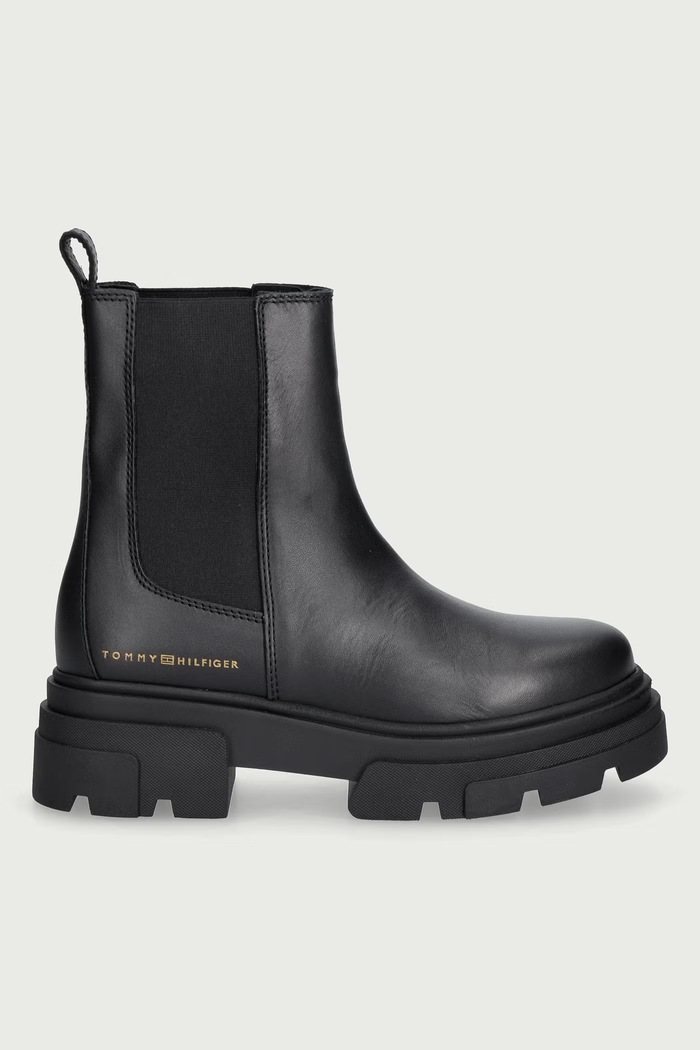 Tommy Hilfiger Čizme s platformom za žene od kože LEATHER CHUNKY CHELSEA BOOT FW0FW09679 crna AW26