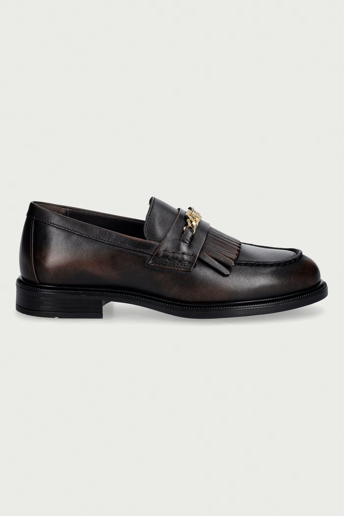 Tommy Hilfiger mokasini ženski usnjeni TH CHAIN FRINGE LEATHER LOAFER FW0FW09668 rjava AW26