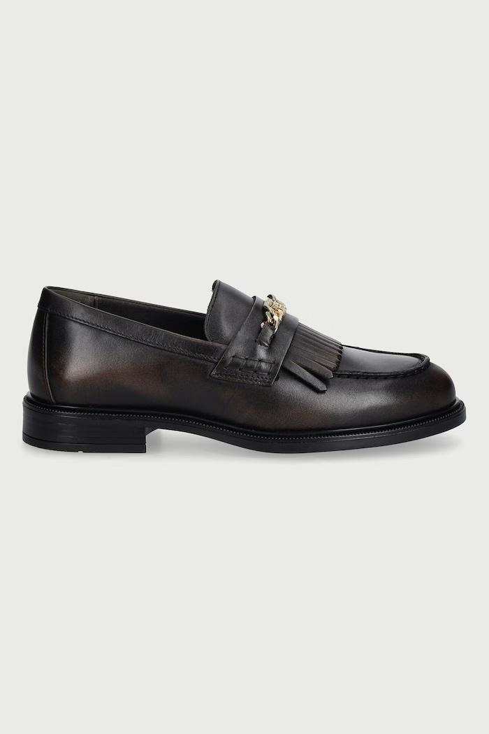 Tommy Hilfiger Mokasíny dámske kožené TH CHAIN FRINGE LEATHER LOAFER FW0FW09668 hnedá AW26