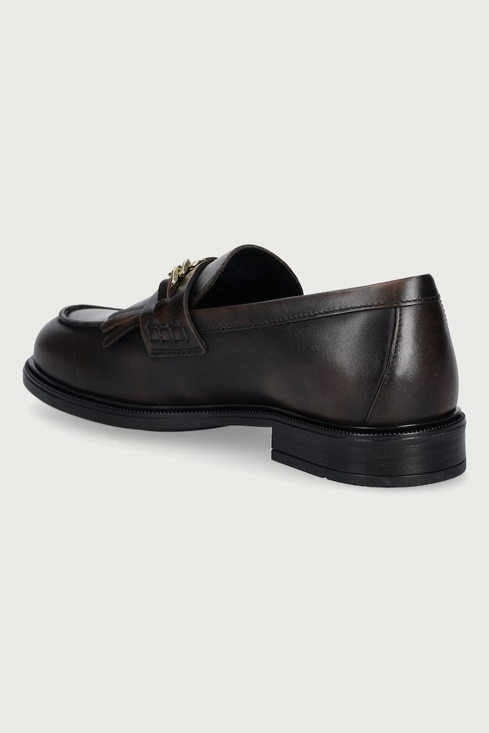 Obuv Tommy Hilfiger Mokasíny dámske kožené TH CHAIN FRINGE LEATHER LOAFER FW0FW09668 hnedá