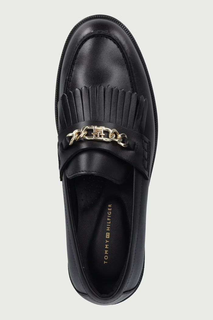 Mokasyny damskie skórzane TH CHAIN FRINGE LEATHER LOAFER Tommy Hilfiger FW0FW09668 czarny