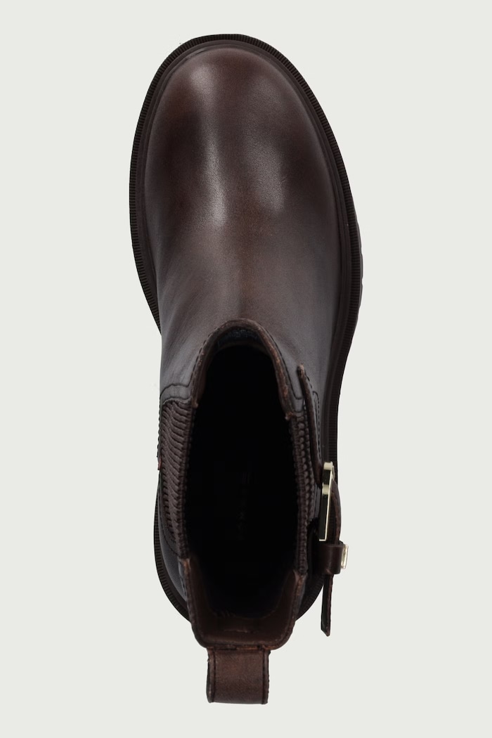 Chelsea čižmy na podpätku dámske kožené BLOCK HEEL BUCKLED CHELSEA BOOT Tommy Hilfiger FW0FW09577 hnedá