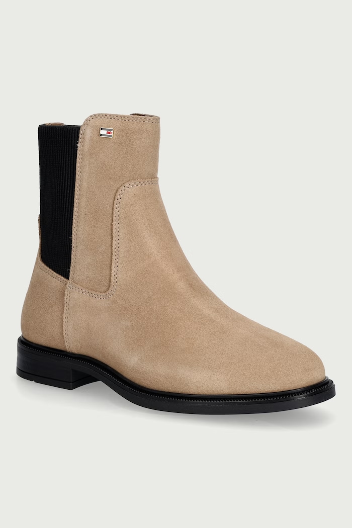 Tommy Hilfiger Chelsea čižmy dámske semišové ENAMEL FLAG SUEDE ANKLE CHELSEA béžová FW0FW09575