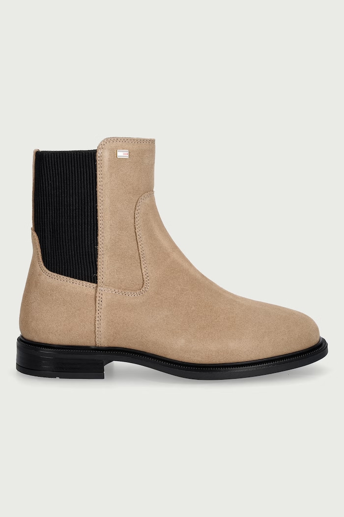 Tommy Hilfiger Chelsea čižmy dámske semišové ENAMEL FLAG SUEDE ANKLE CHELSEA FW0FW09575 béžová AW26