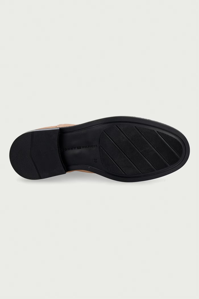 Tommy Hilfiger čizme za žene od brušene kože ENAMEL FLAG SUEDE ANKLE CHELSEA FW0FW09575 bež