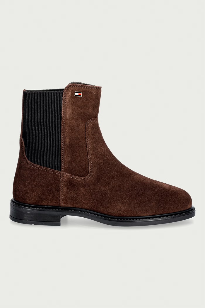 Tommy Hilfiger čizme za žene od brušene kože ENAMEL FLAG SUEDE ANKLE CHELSEA FW0FW09575 smeđa AW26