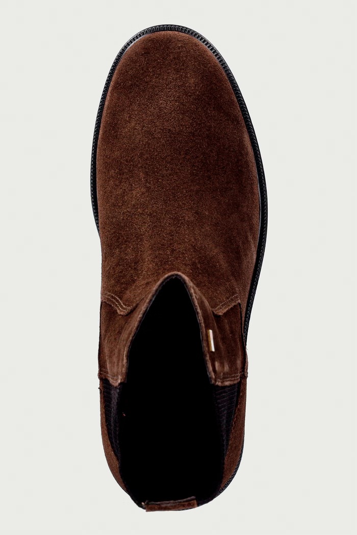 Tommy Hilfiger čizme za žene od brušene kože ENAMEL FLAG SUEDE ANKLE CHELSEA smeđa FW0FW09575