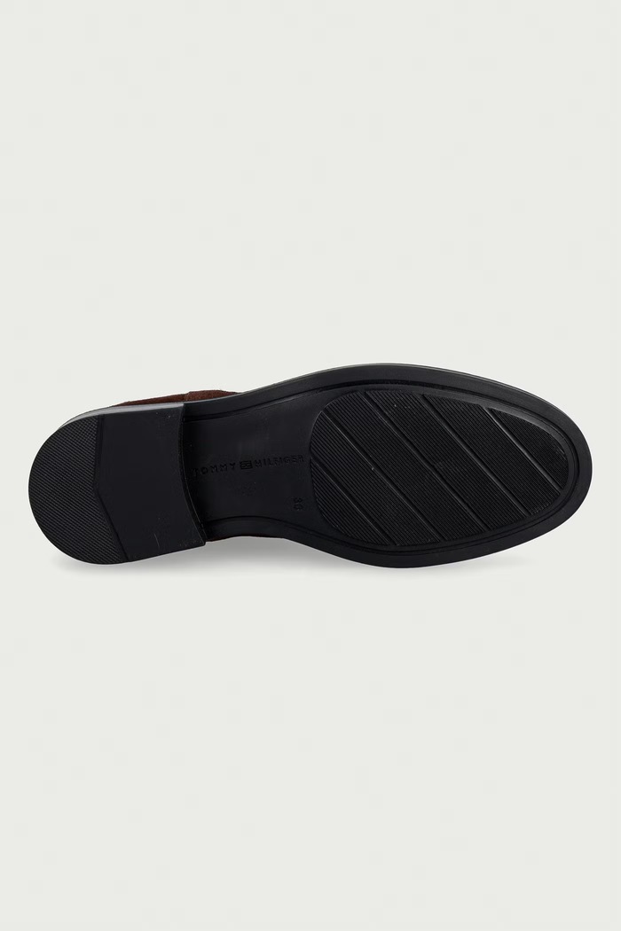 Tommy Hilfiger čizme za žene od brušene kože ENAMEL FLAG SUEDE ANKLE CHELSEA FW0FW09575 smeđa