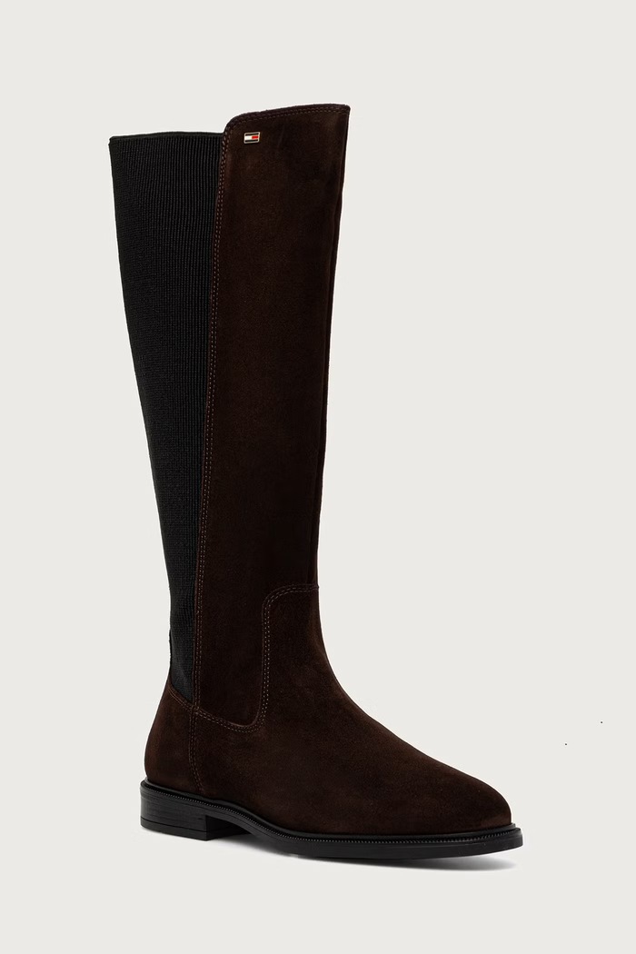 Tommy Hilfiger Škornji ženski semiš ENAMEL FLAG SUEDE HIGH CHELSEA rjava FW0FW09574