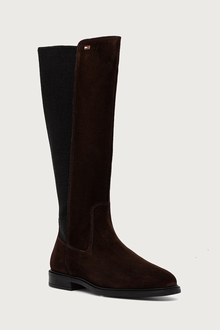 Tommy Hilfiger Škornji ženski semiš ENAMEL FLAG SUEDE HIGH CHELSEA rjava FW0FW09574