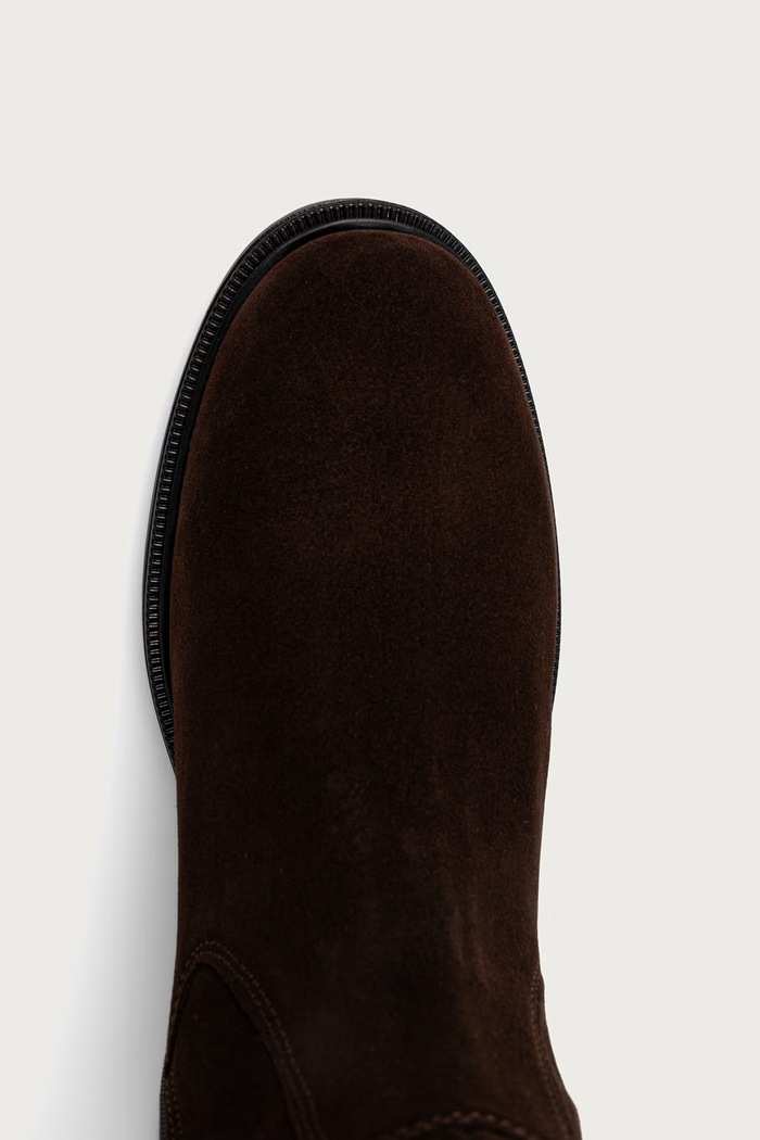 Škornji ženski semiš ENAMEL FLAG SUEDE HIGH CHELSEA Tommy Hilfiger rjava FW0FW09574
