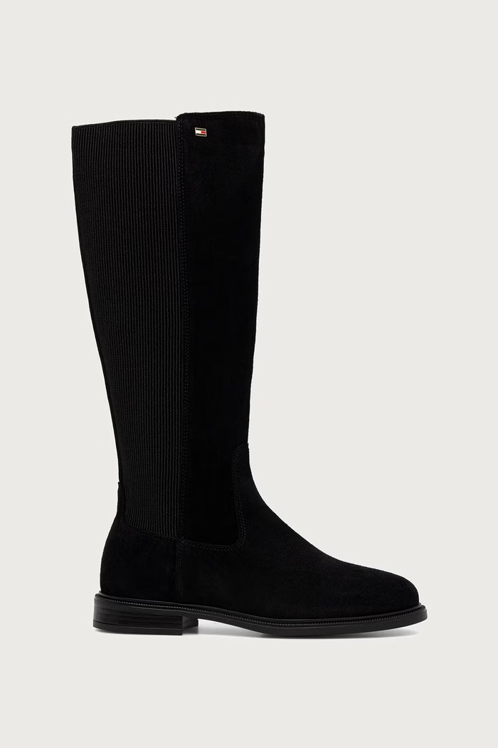 Tommy Hilfiger Visoke čizme za žene od brušene kože ENAMEL FLAG SUEDE HIGH CHELSEA FW0FW09574 crna AW26
