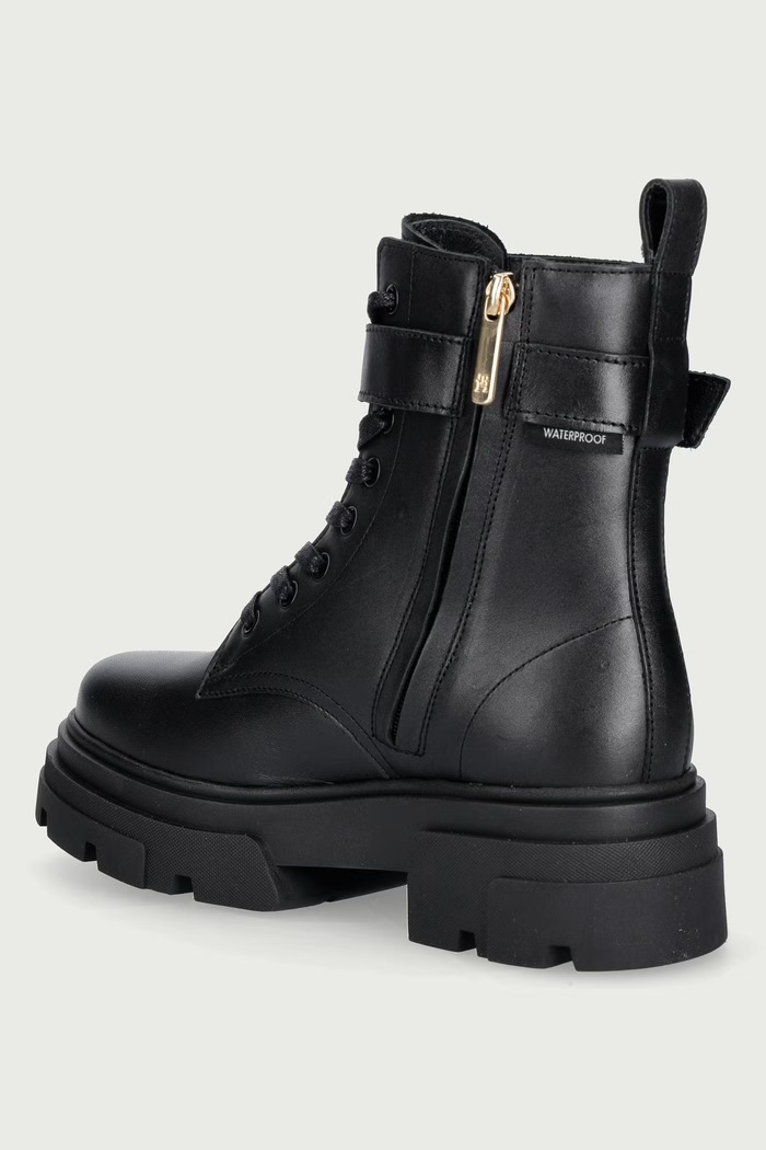 Obuv Tommy Hilfiger Workery dámske kožené LEATHER TH BUCKLED LACE-UP BOOT FW0FW09550 čierna