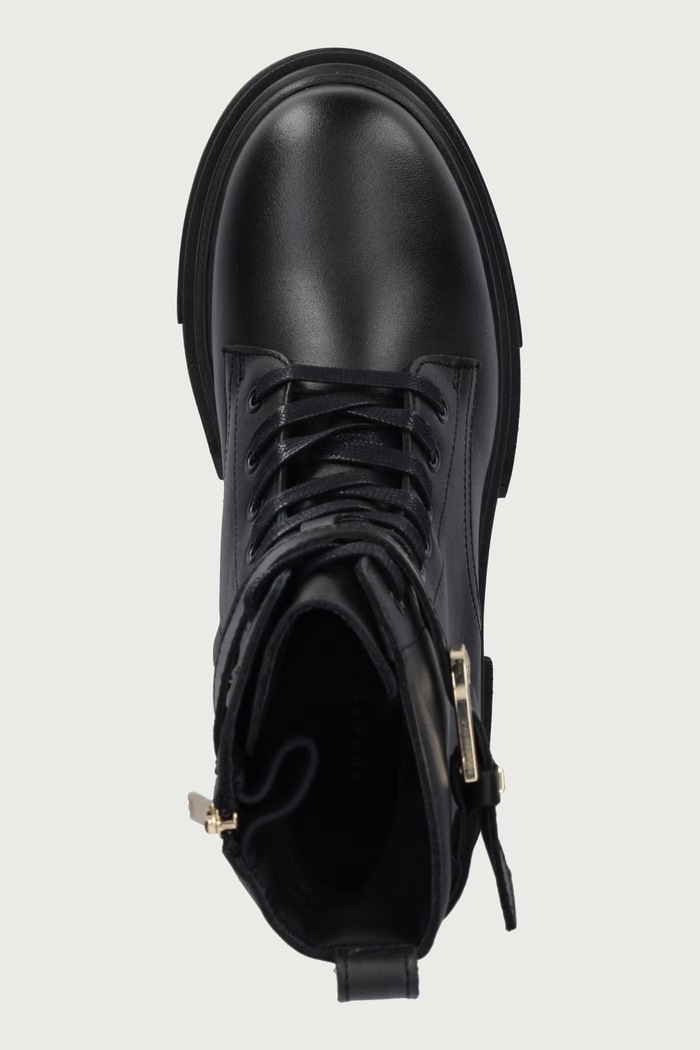Workery dámske kožené LEATHER TH BUCKLED LACE-UP BOOT Tommy Hilfiger FW0FW09550 čierna
