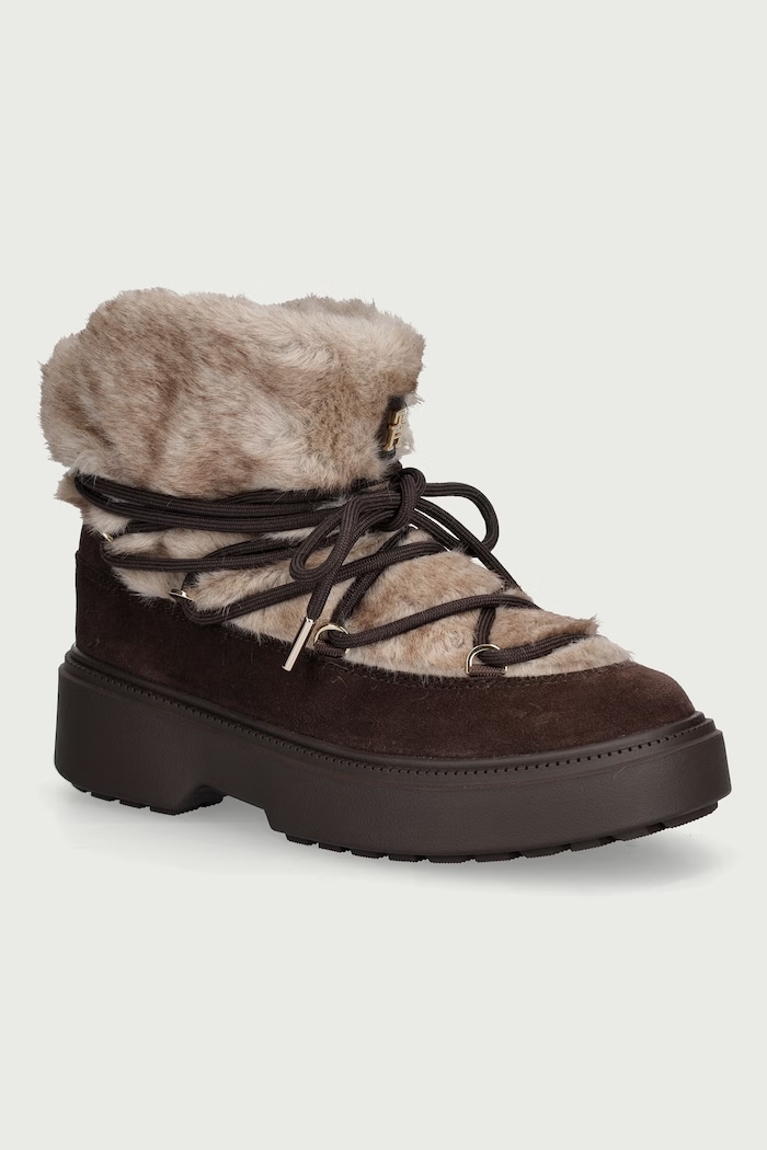 Tommy Hilfiger FUR SUEDE LACE-UP SNOW BOOT snehule dámske hnedá FW0FW09545