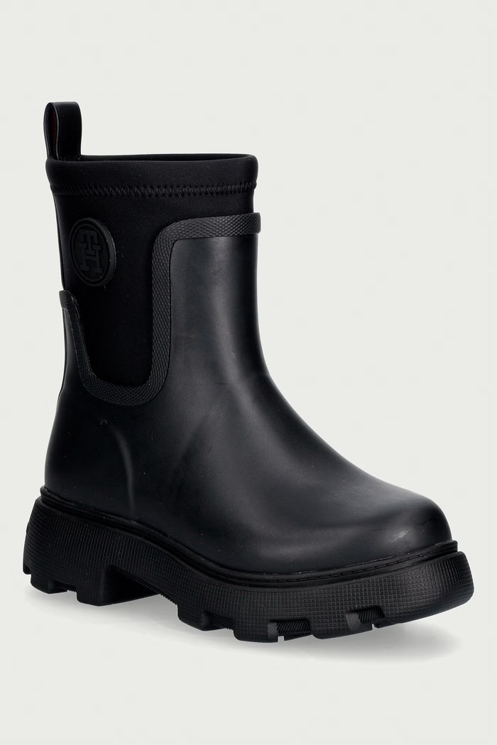 Tommy Hilfiger Γαλότσες Γυναικεία TH STAMP WARM ANKLE RAIN BOOT μαύρο FW0FW09544