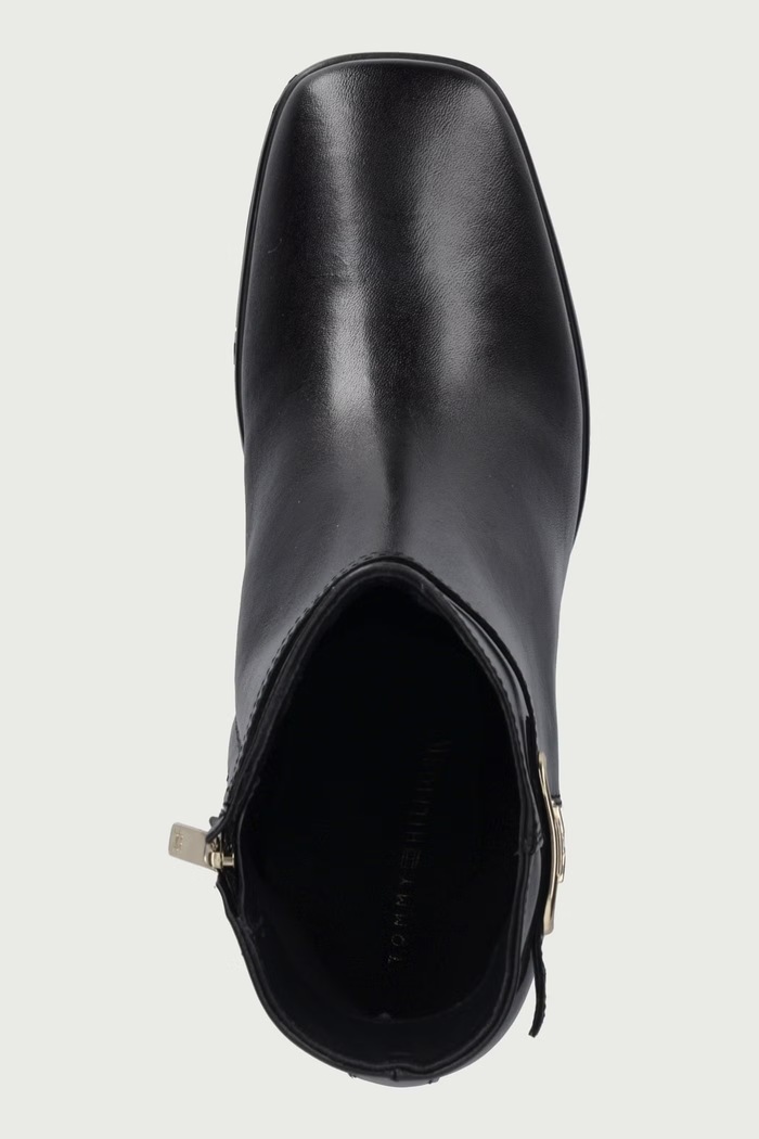 Kotníkové boty dámské kožené TH STRAP LEATHER BLOCK HEEL BOOT Tommy Hilfiger FW0FW09488 černá