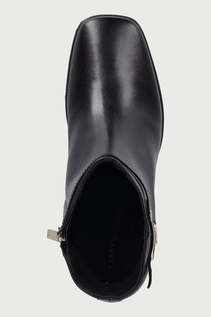 Kotníkové boty dámské kožené TH STRAP LEATHER BLOCK HEEL BOOT Tommy Hilfiger FW0FW09488 černá