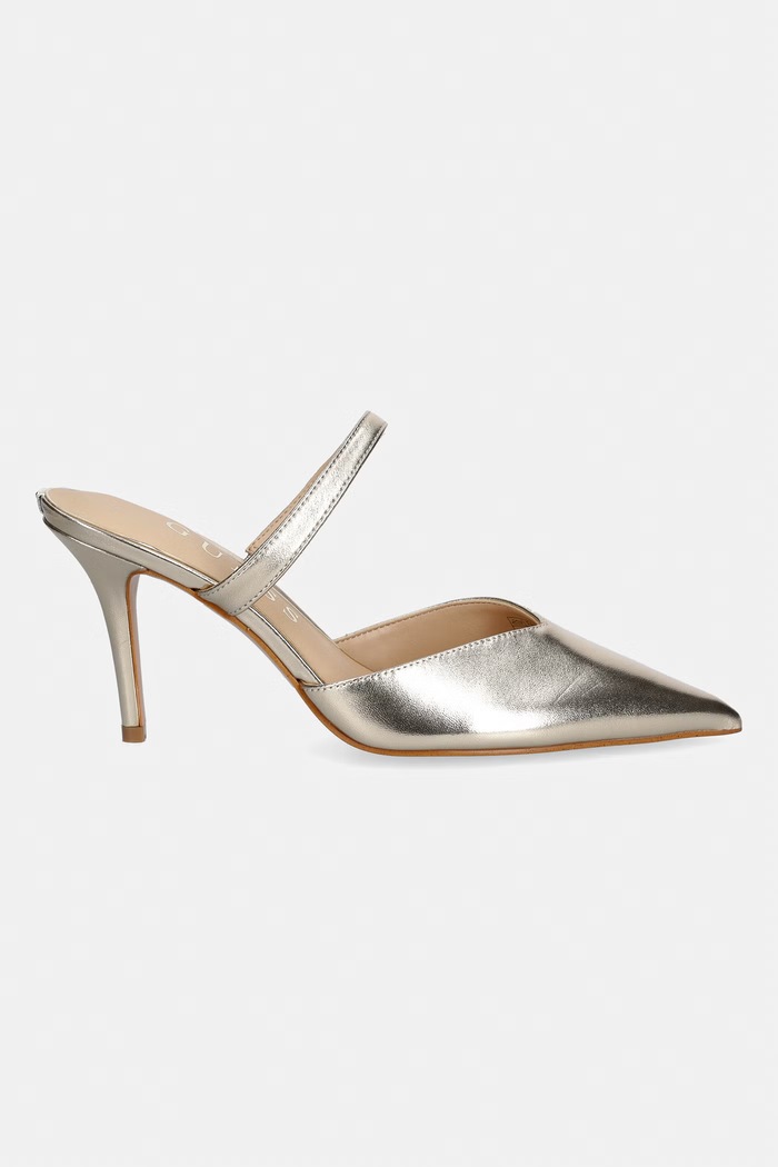 Guess šľapky na vysokom podpätku dámske kožené PRATO FLTPRA.LEM19.GOLD zlatá AW26