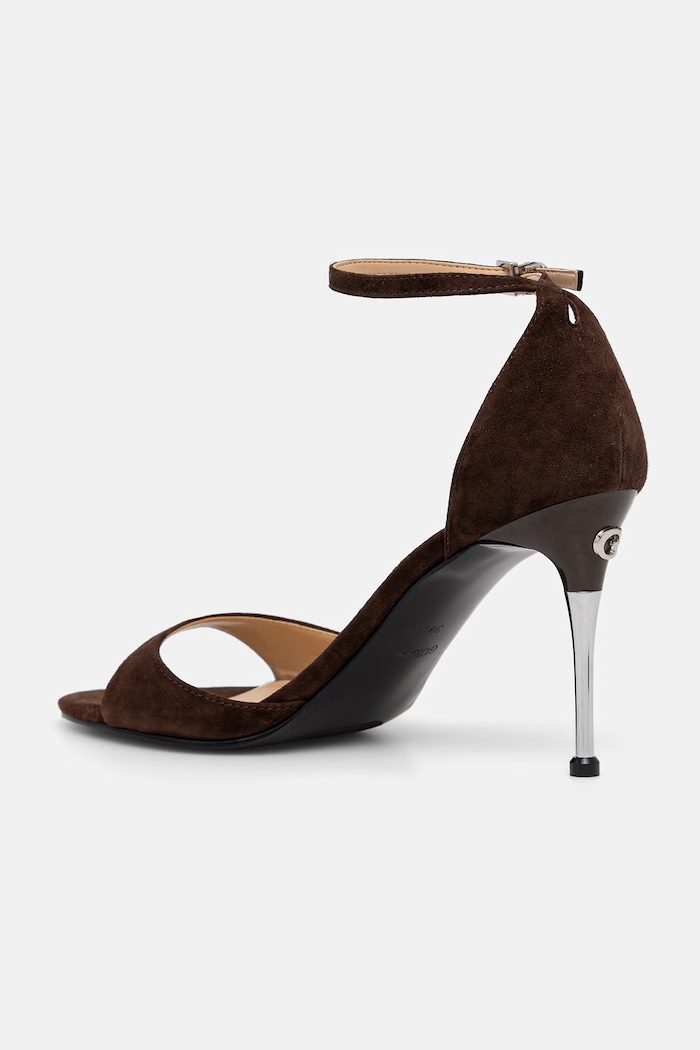Обувки Guess сандали с висок ток от велур SEENA FLTSEE.SUE03.BROWN кафяв