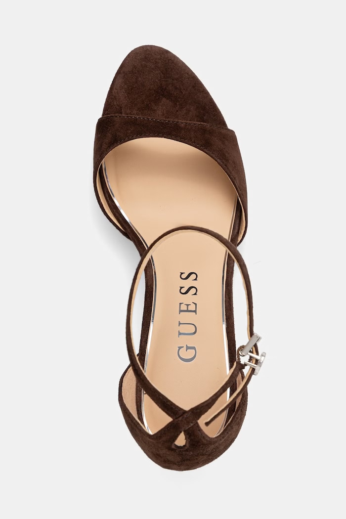 Guess сандали с висок ток от велур SEENA кафяв FLTSEE.SUE03.BROWN