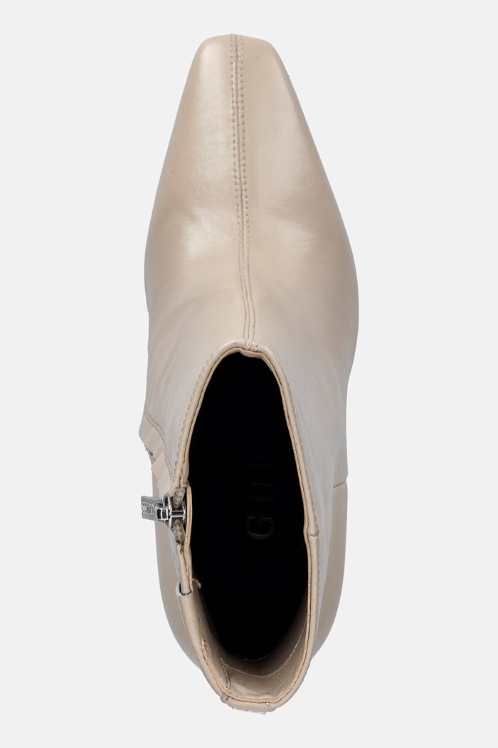 Guess členkové čižmy na vysokom podpätku dámske kožené RAFFA béžová FLTRFF.LEA10.BEIGE