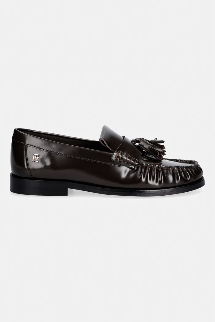 Tommy Hilfiger лоуфъри дамски от кожа TH LOAFER TASSEL ABRASIVATO FW0FW09460 кафяв AW26