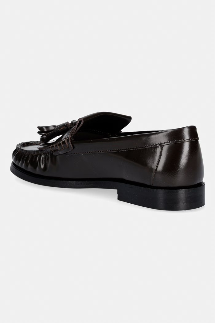 Обувки Tommy Hilfiger лоуфъри дамски от кожа TH LOAFER TASSEL ABRASIVATO FW0FW09460 кафяв