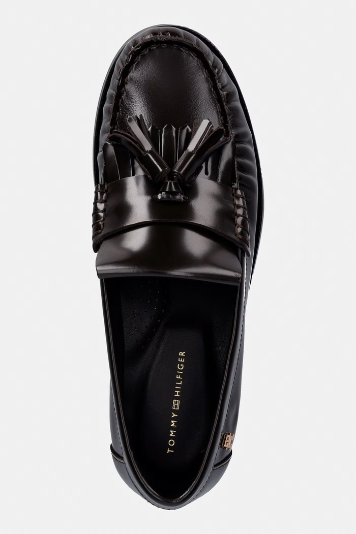 Tommy Hilfiger лоуфъри дамски от кожа TH LOAFER TASSEL ABRASIVATO кафяв FW0FW09460